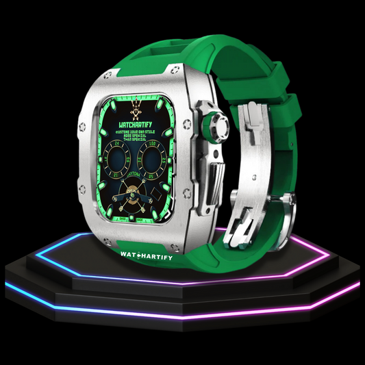 Apple Watch Case 44MM - TITAN Series Silver Titanium | Grass Green Rubber