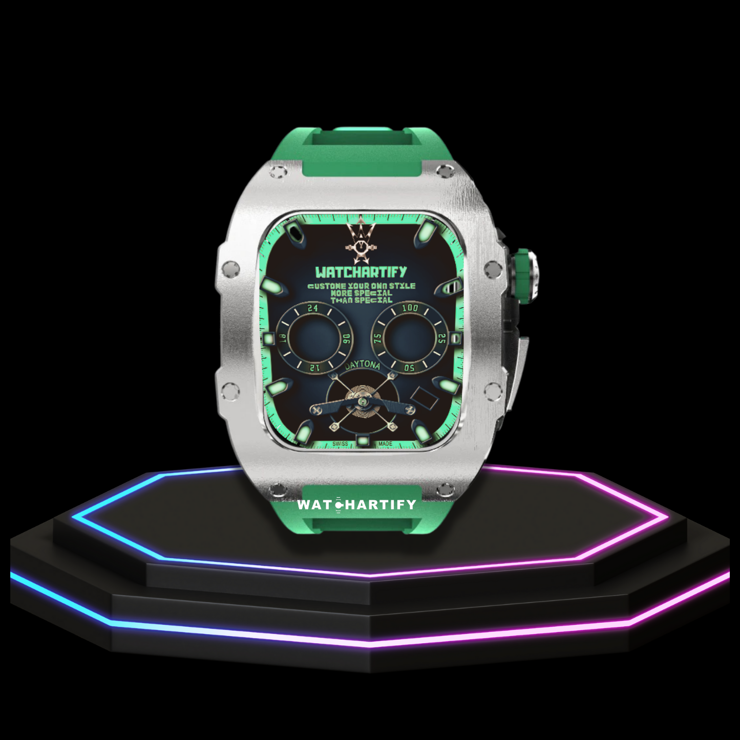 Apple Watch Case 45MM - TITAN Series Silver Titanium | Green Rubber