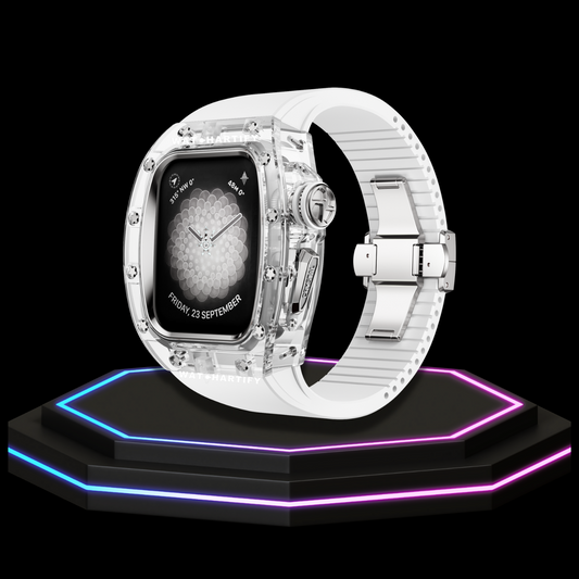 Apple Watch Case 44MM - CRYSTAL Silver Series Transparent | Snow White Rubber