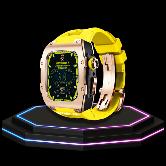Apple Watch Case 44MM - TITAN Series Rose Gold Dark Titanium | Yellow Rubber