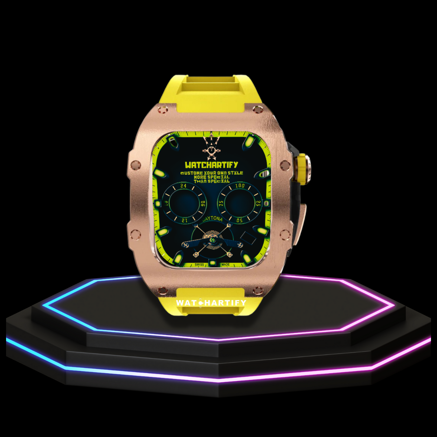 Apple Watch Case 44MM - TITAN Series Rose Gold Dark Titanium | Yellow Rubber