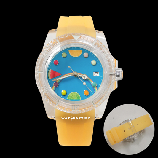 Watchartify Series Fruit Face 40MM NH35 Automatic Movement Yellow Rubber