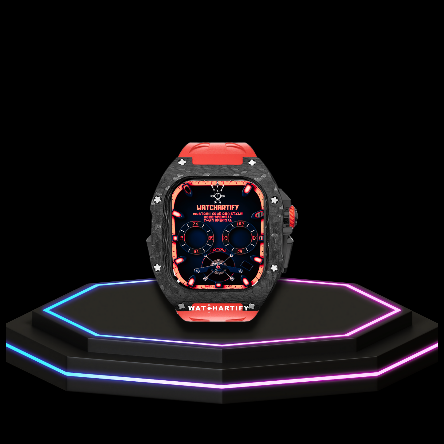 Apple Watch Ultra Case 49MM - TITAN Pro Series Luxury Dark Titan | Scarlet Red Rubber