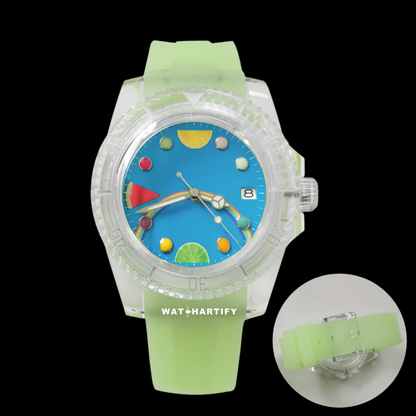 Watchartify Series Fruit Face 40MM NH35 Automatic Movement Luminous Transparent Light Green Rubber