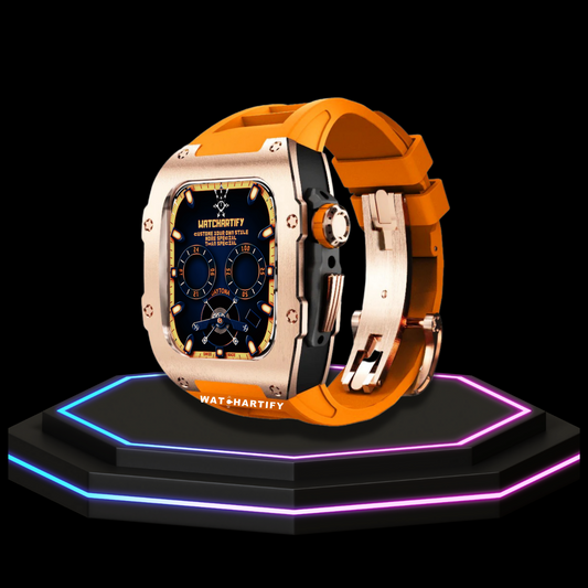 Apple Watch Case 44MM - TITAN Series Rose Gold Dark Titanium | Sunset Orange Rubber