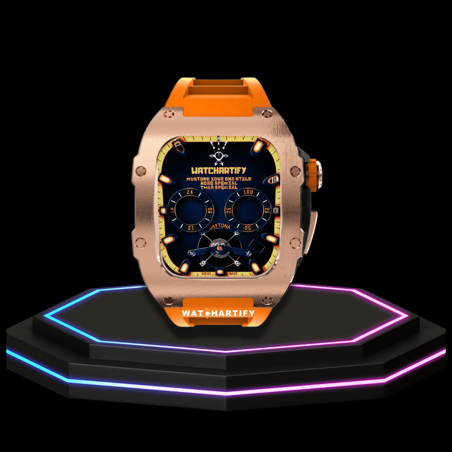 Apple Watch Case 44MM - TITAN Series Rose Gold Dark Titanium | Sunset Orange Rubber