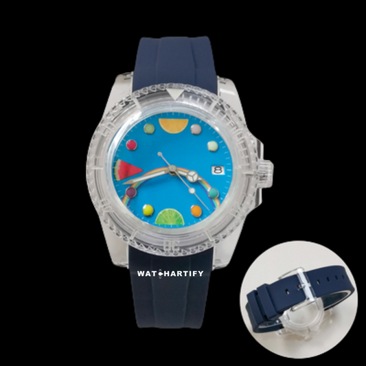 Watchartify Series Fruit Face 40MM NH35 Automatic Movement Deep Blue Rubber