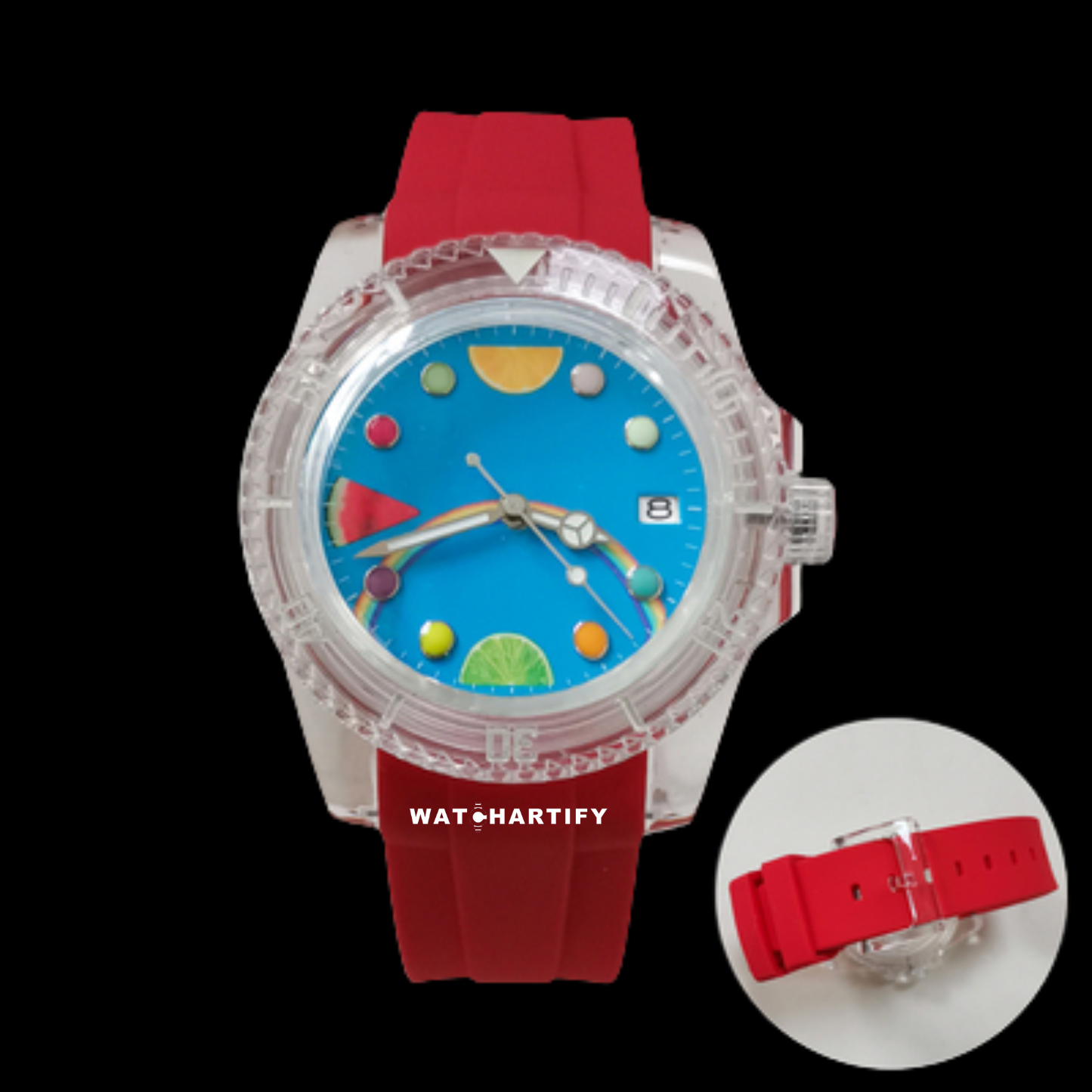 Watchartify Series Fruit Face 40MM NH35 Automatic Movement Red Rubber