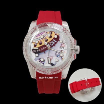 Watchartify Series Cartoon Face 40MM NH35 Automatic Movement Red Rubber