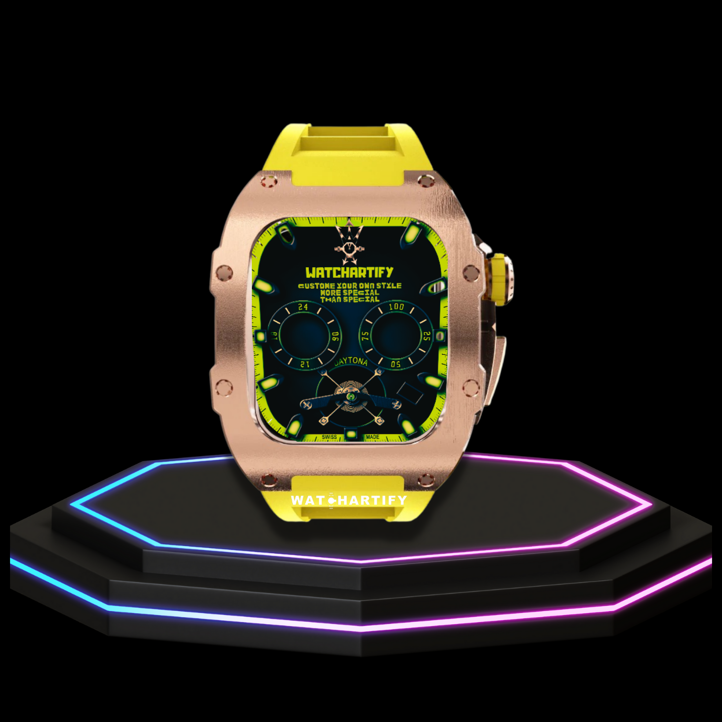 Apple Watch Case 44MM - TITAN Series Rose Gold Titanium | Yellow Rubber