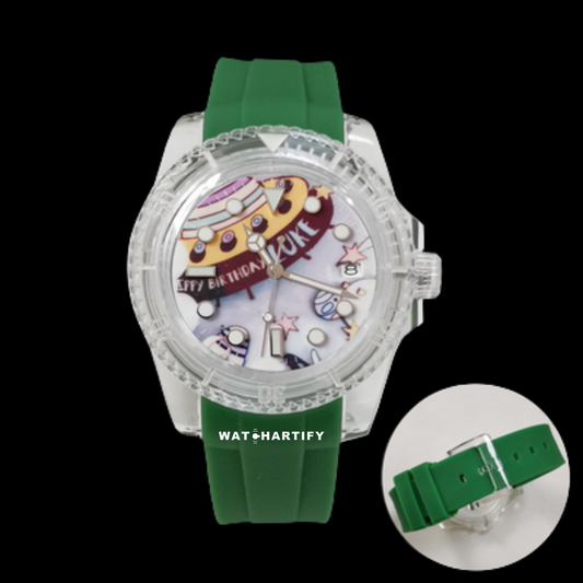 Watchartify Series Cartoon Face 40MM NH35 Automatic Movement Green Rubber