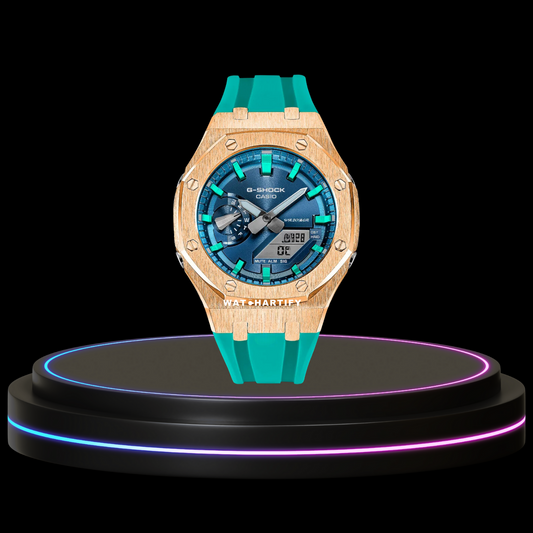 G-SHOCK Casio GA2100 | Rose Gold Series Metallic Tiffany Deep Blue Dial Tiffany Blue Marker | Tiffany Blue Rubber