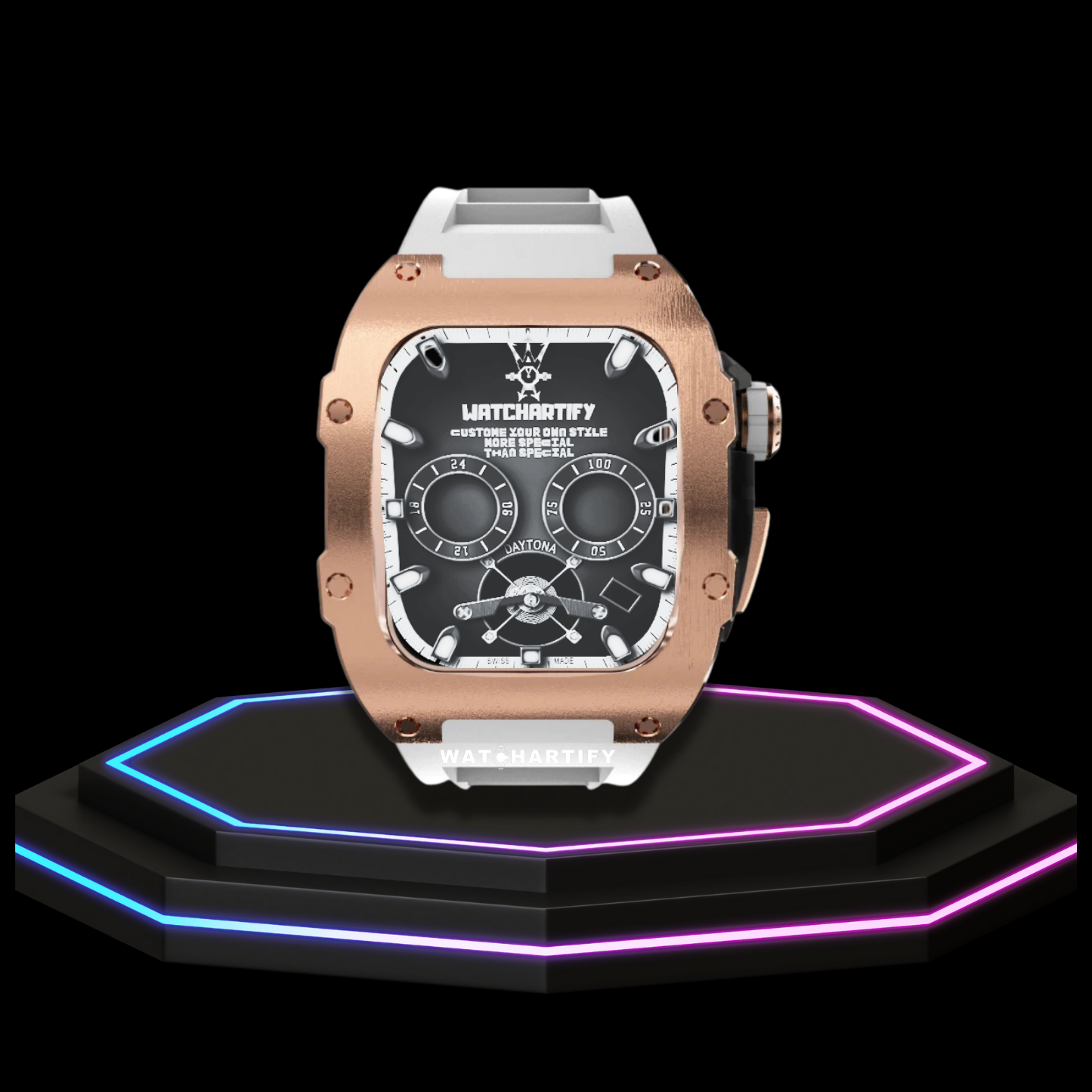 Apple Watch Case 44MM - TITAN Series Rose Gold Dark Titanium | Snow White Rubber