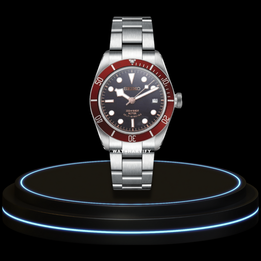 SEIKO Mod Tudor Collection Midnight Black  Dial Red Wine Bezel NH35 Movement Silver Stainless Steel Strap