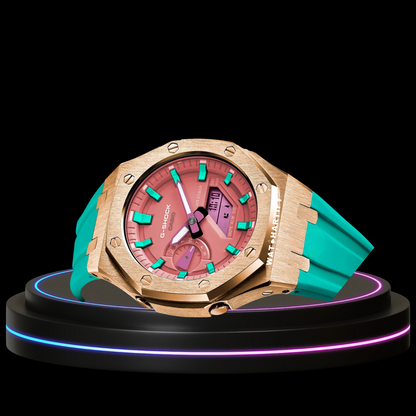 G-SHOCK Casio GA2100 | Rose Gold Series Salmon Dial Tiffany Blue Marker | Tiffany Blue Rubber