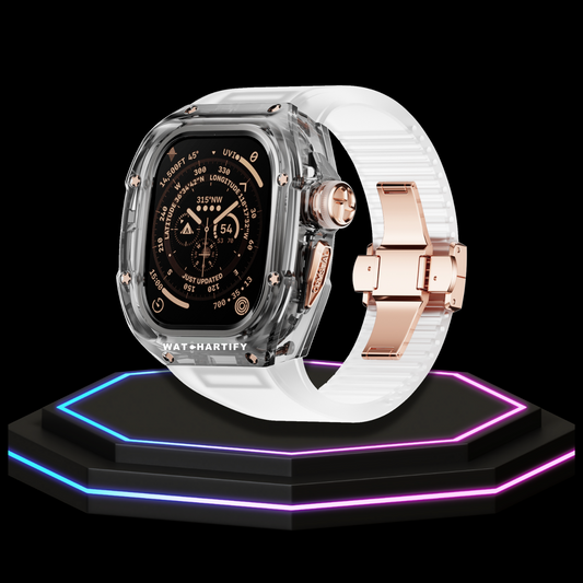 Apple Watch Ultra Case 49MM - CRYSTAL Pro Rose Gold Series Obsidian | Crystal Frost Rubber