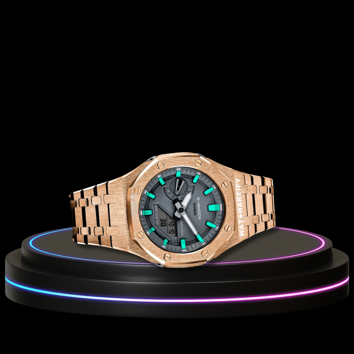 G-SHOCK Casio GA2100 | Rose Gold Series Grey Dial Tiffany Blue Marker | Rose Gold Stainless Steel Strap