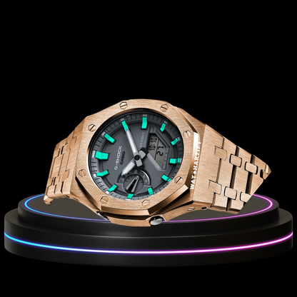 G-SHOCK Casio GA2100 | Rose Gold Series Grey Dial Tiffany Blue Marker | Rose Gold Stainless Steel Strap