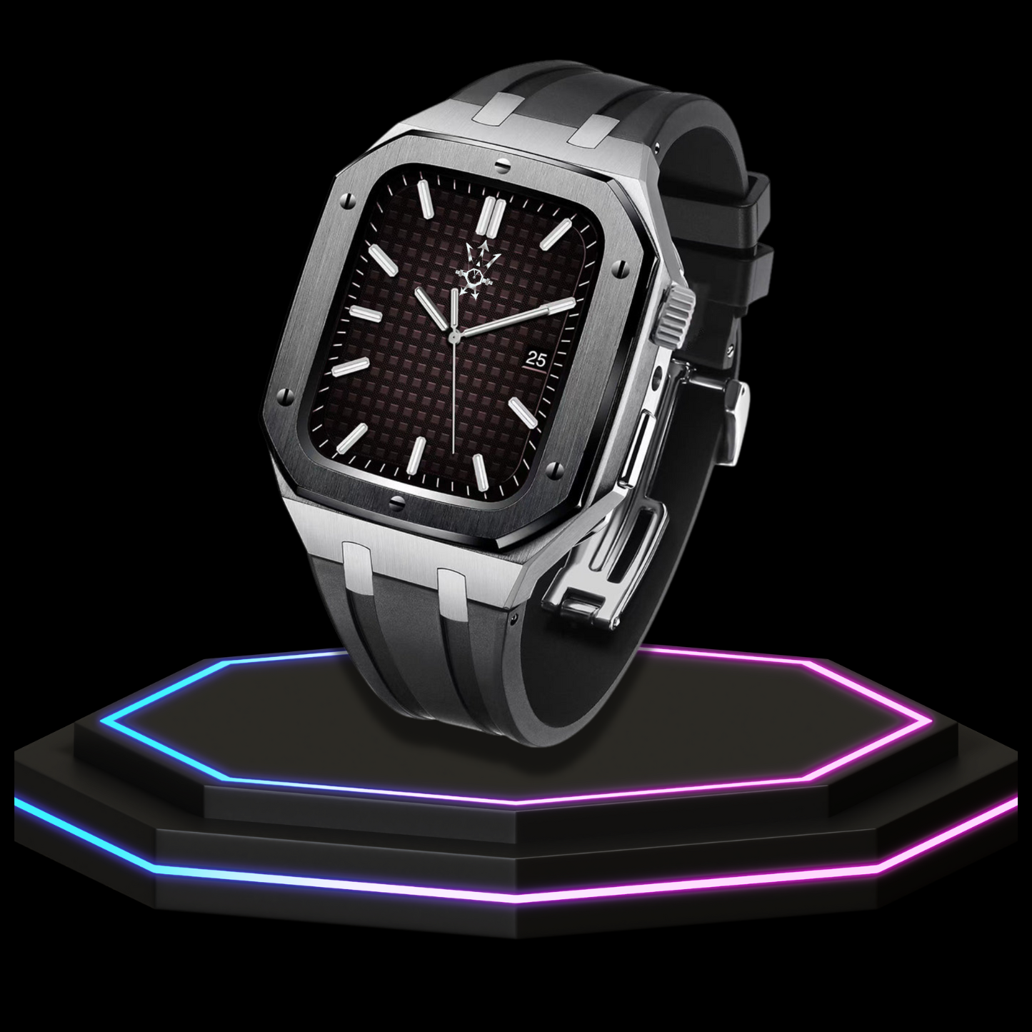Apple Watch Case 45MM - GONDOLO Series Black Silver | Midnight Rubber