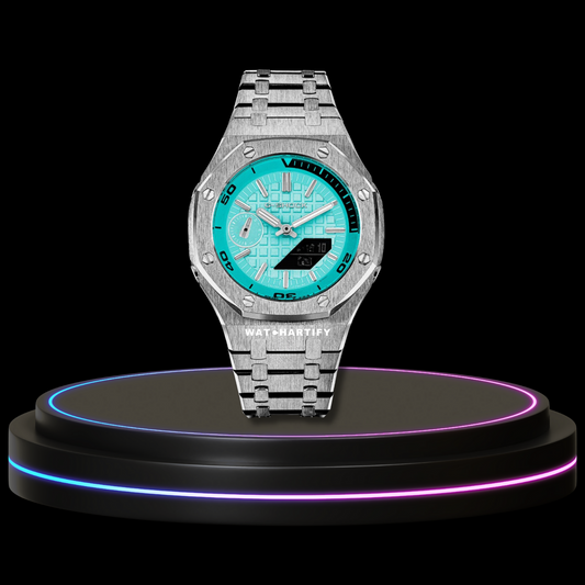 G-SHOCK Casio GA2100 | Offshore Silver Series Tiffany Blue Dial | Stainless Steel Strap