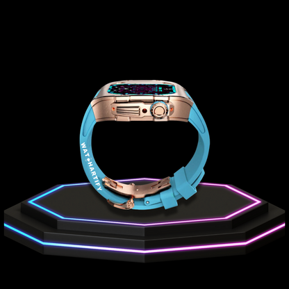 Apple Watch Case 44MM - TITAN Series Rose Gold Titanium | Tiffany Blue Rubber