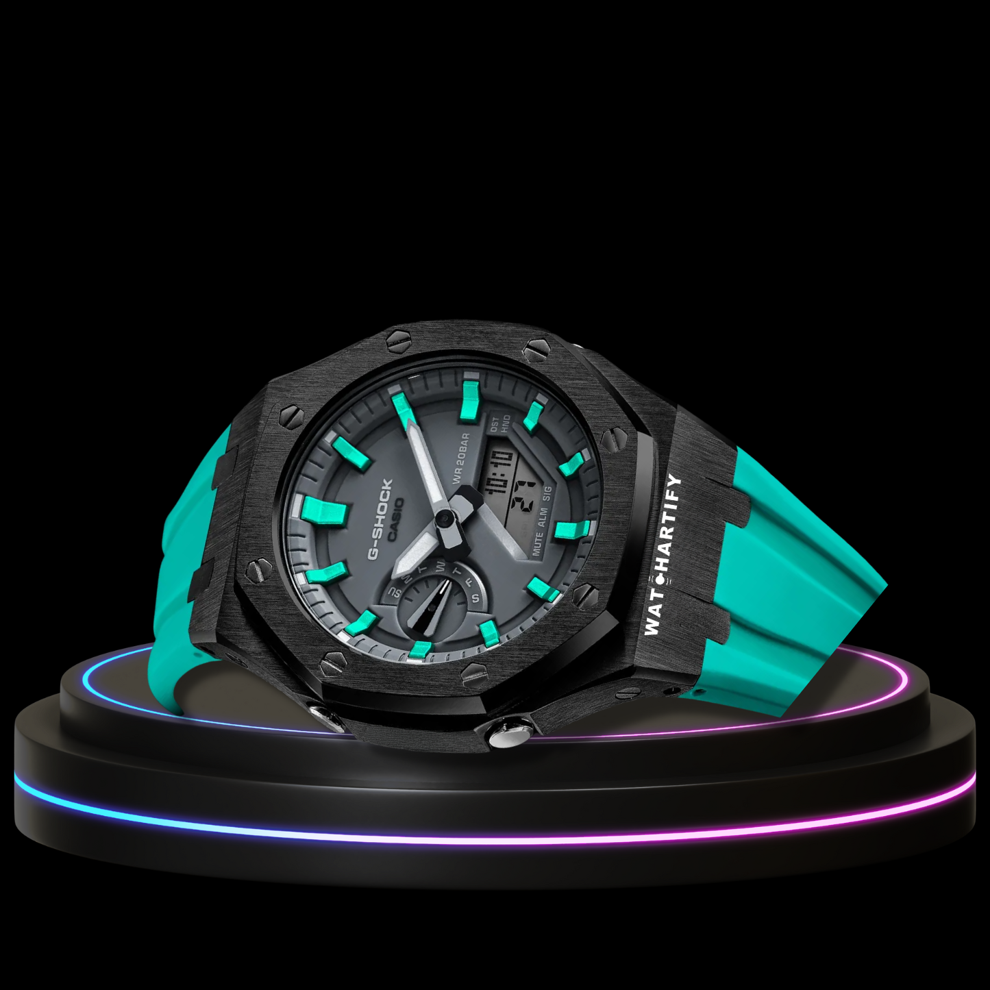 G-SHOCK Casio GA2100 | Black Series Grey Dial Tiffany Blue Marker | Tiffany Blue Rubber