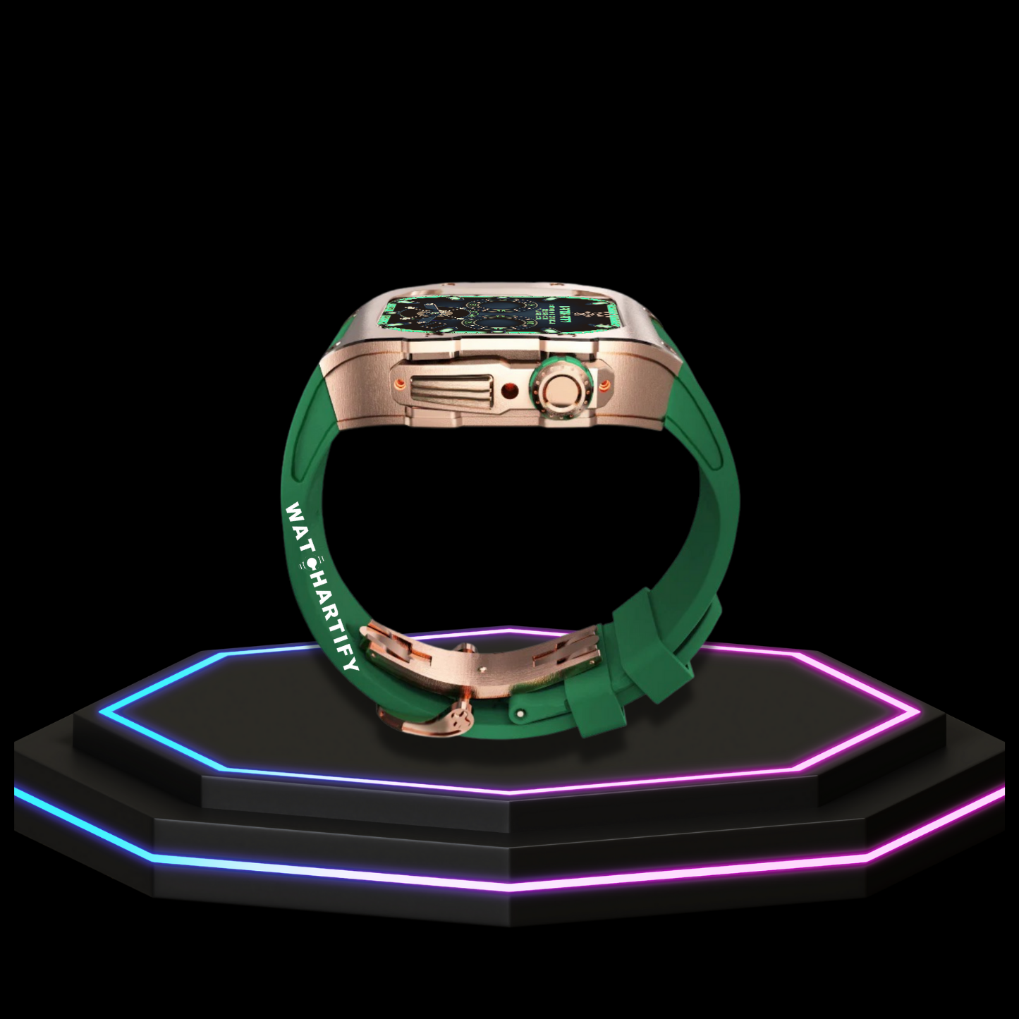 Apple Watch Case 44MM - TITAN Series Rose Gold Titanium | Green Rubber