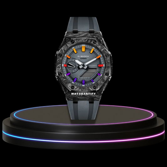 G-SHOCK Casio GA2100 | CARBON FIBER Series Carbon Fiber Mod Grey Dial Rainbow Marker | Grey Rubber