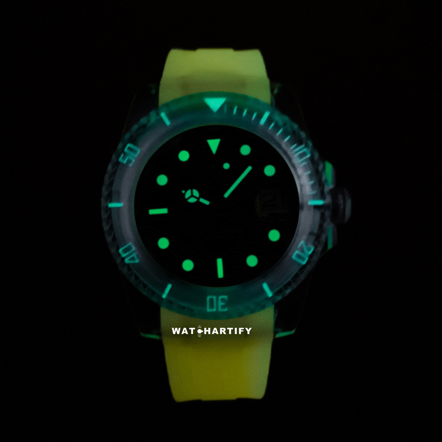 Watchartify Series Sea Blue Face 40MM NH35 Automatic Movement Luminous Transparent Yellow Rubber