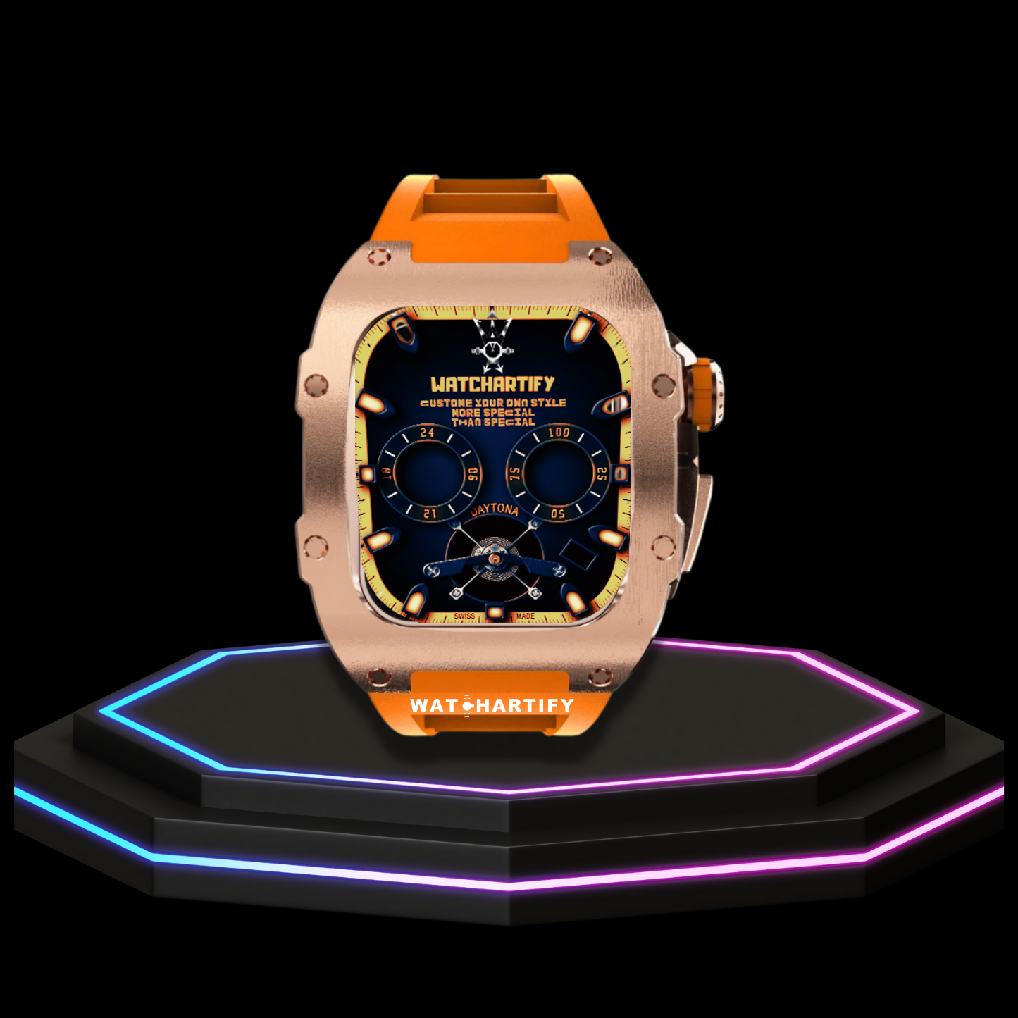 Apple Watch Case 44MM - TITAN Series Rose Gold Titanium | Sunset Orange Rubber