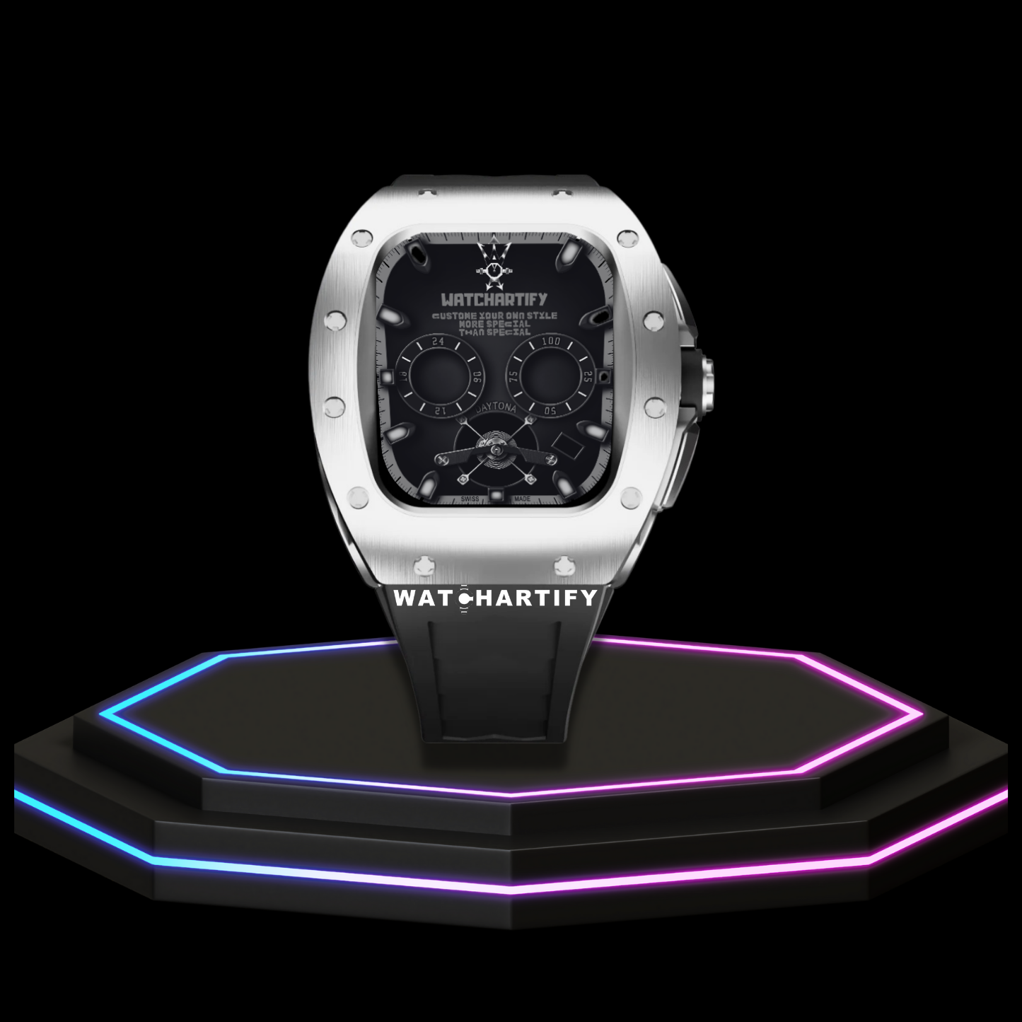Apple Watch Case 44MM - TITANIUM CARBON Silver Series Titan | Midnight Rubber