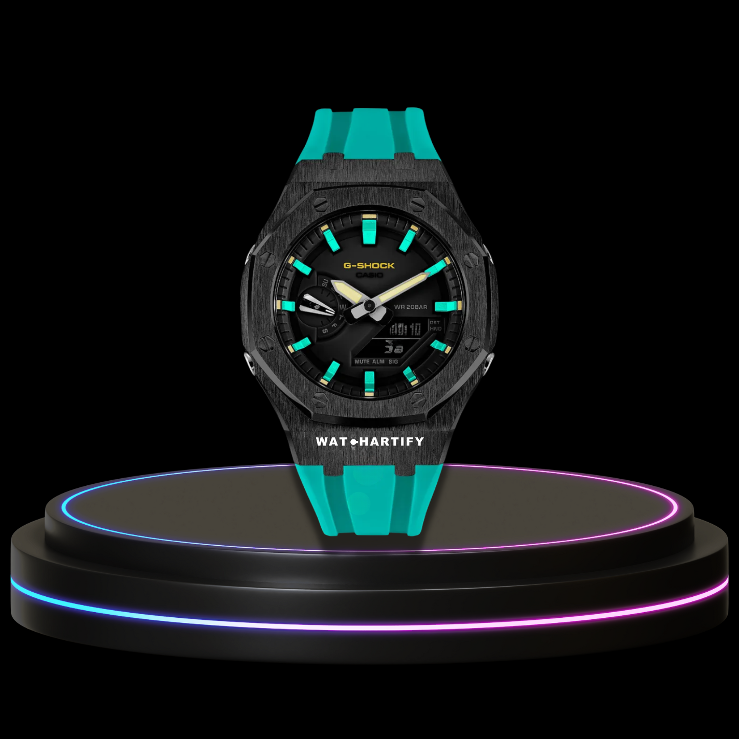 G-SHOCK Casio GA2100 | Black Series Midnight Black Dial Tiffany Blue Marker | Tiffany Blue Rubber