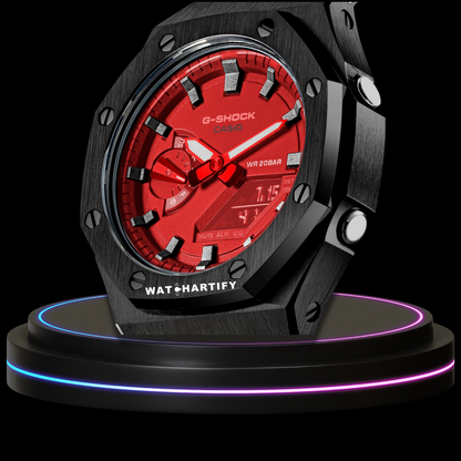 G-shock Classic Collection Mod Black With Red Face (Titanium Time Marker, Black Rubber)