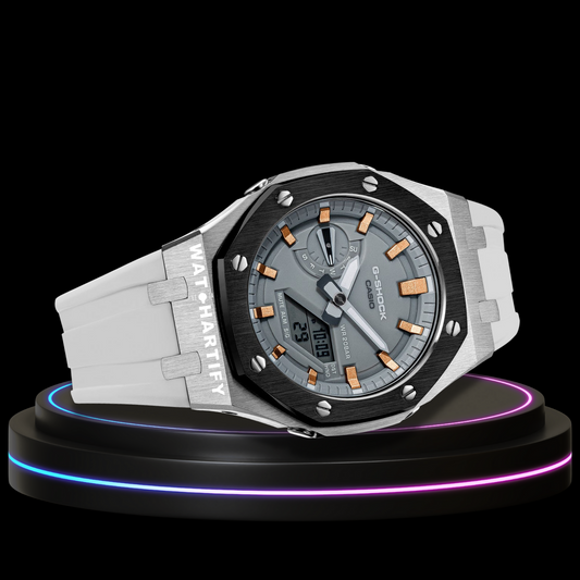 G-shock Classic Collection Mod Silver Black Case Gray Face (Rose Gold Time Marker)