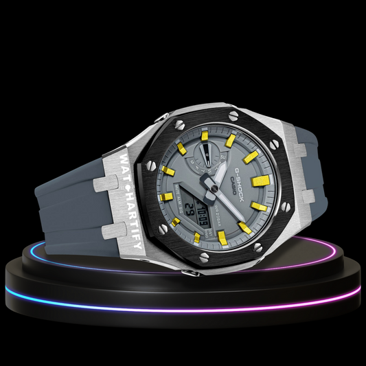 G-shock Classic Collection Mod Silver Black Case Gray Face (Yellow Time Marker)
