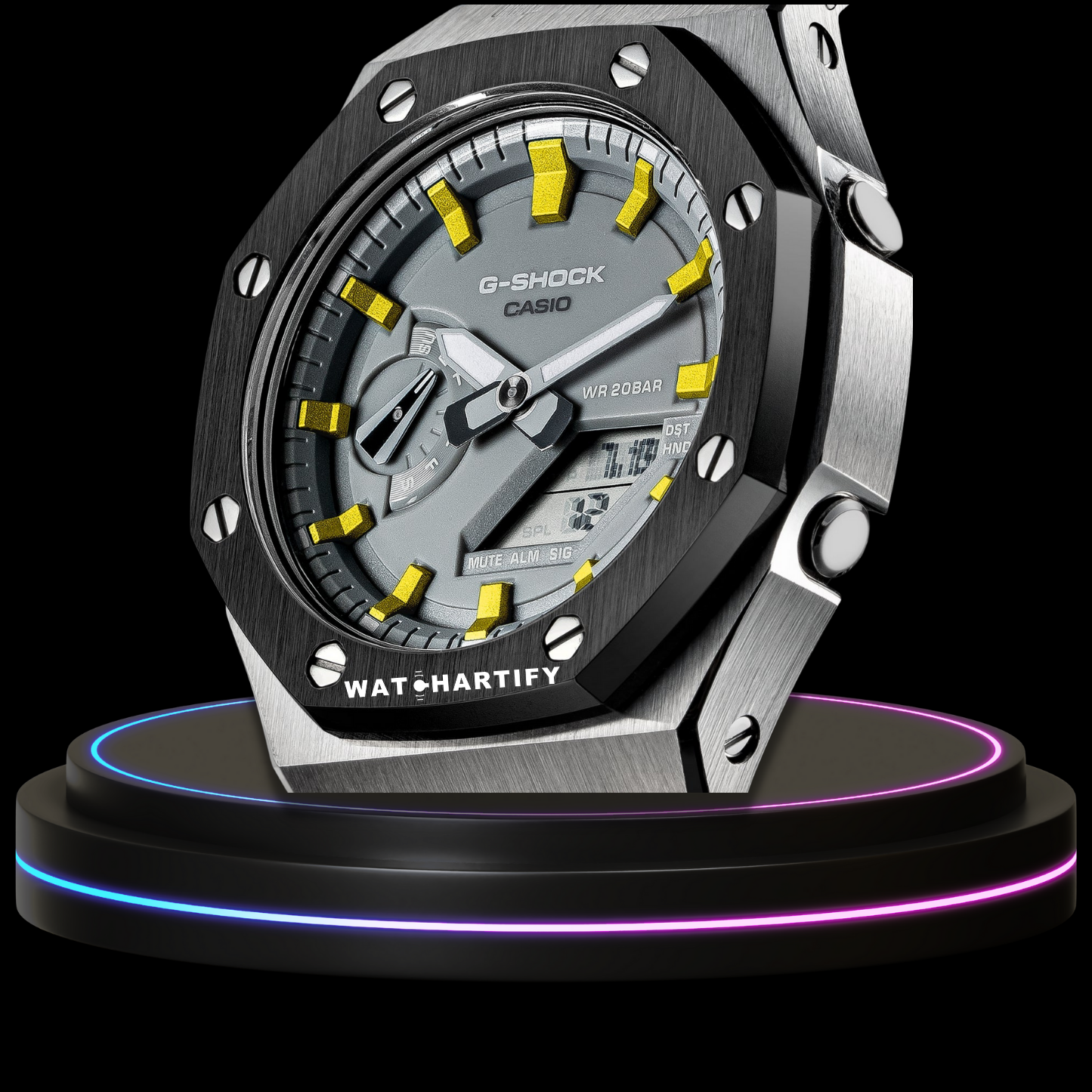 G-shock Classic Collection Mod Silver Black Case Gray Face (Yellow Time Marker)