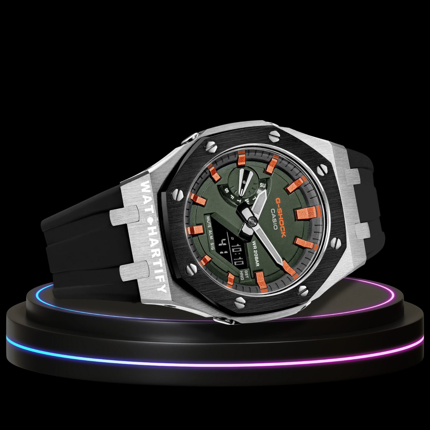 G-shock Classic Collection Mod Silver Black With Green Face（Metallic Orange）