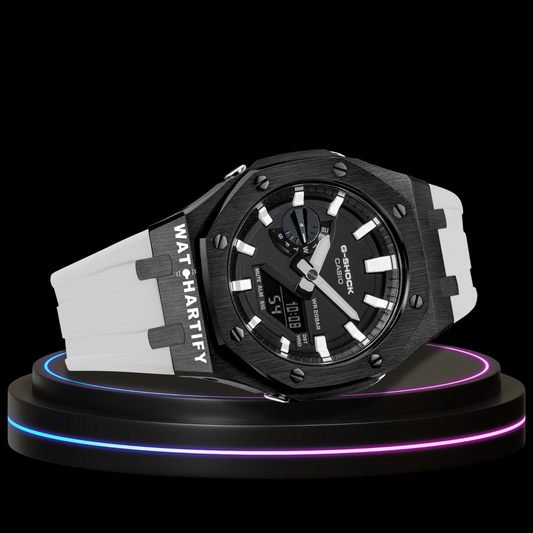 G-shock Classic Collection Mod With Black Face（Piano White Time Marker) White Rubber