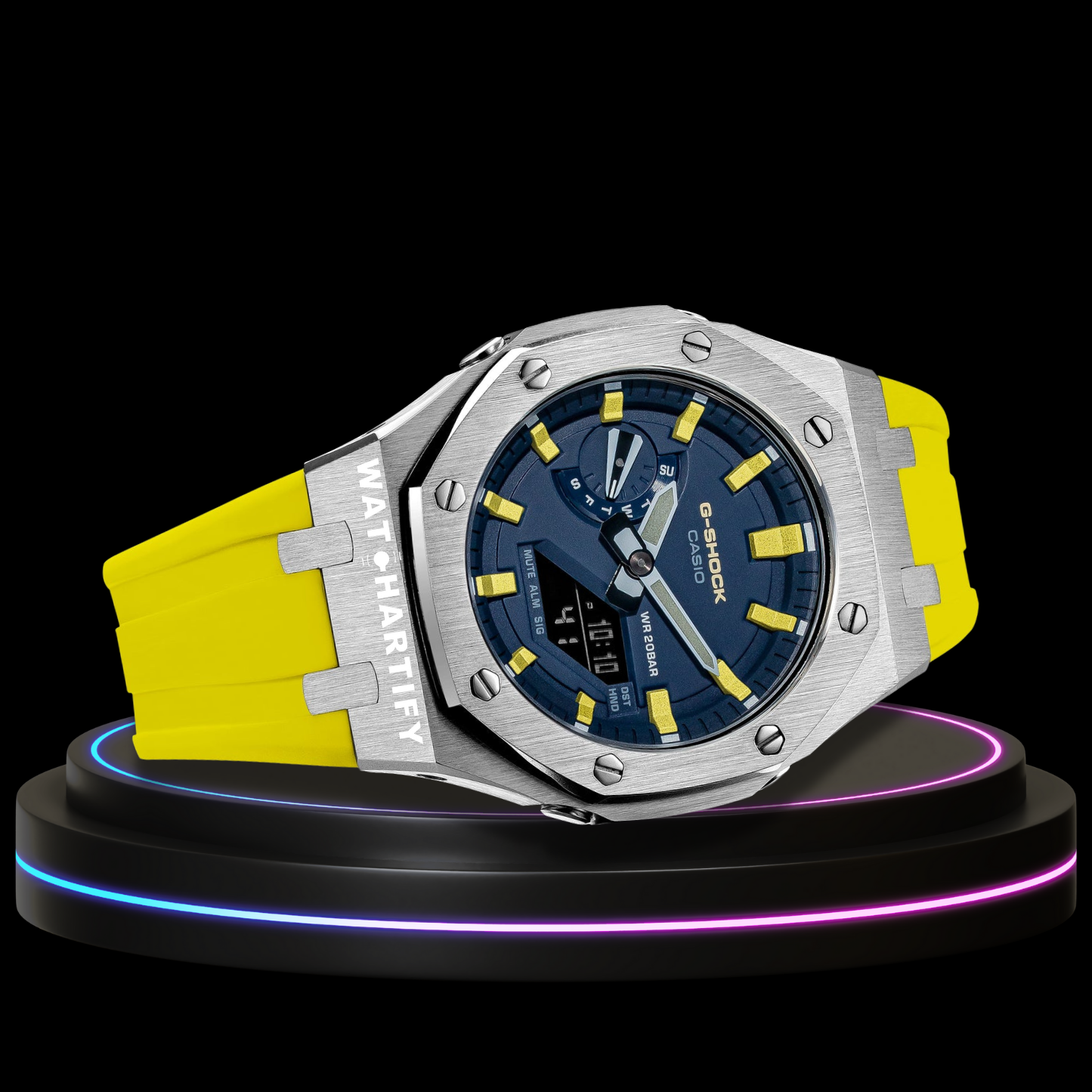 G-shock Classic Collection Mod Silver With Blue Face（Yellow strap, Yellow Time Marker）