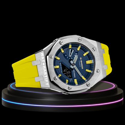 G-shock Classic Collection Mod Silver With Blue Face（Yellow strap, Yellow Time Marker）