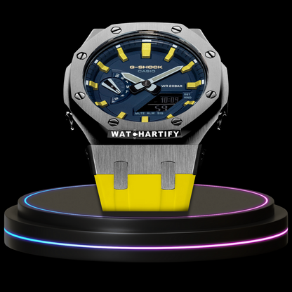 G-shock Classic Collection Mod Silver With Blue Face（Yellow strap, Yellow Time Marker）