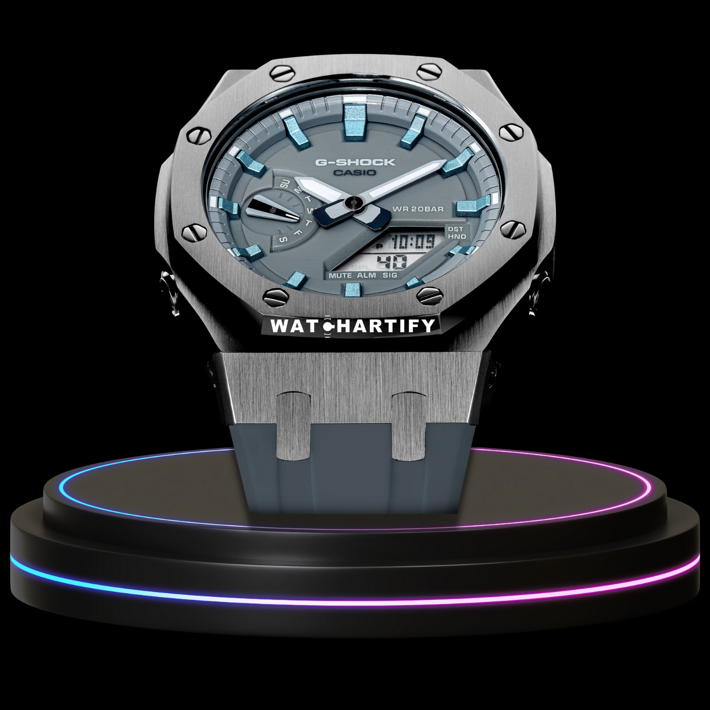 G-shock Classic Collection Mod Silver With Gray Face (Gray Rubber, Ice Blue Time Marker)