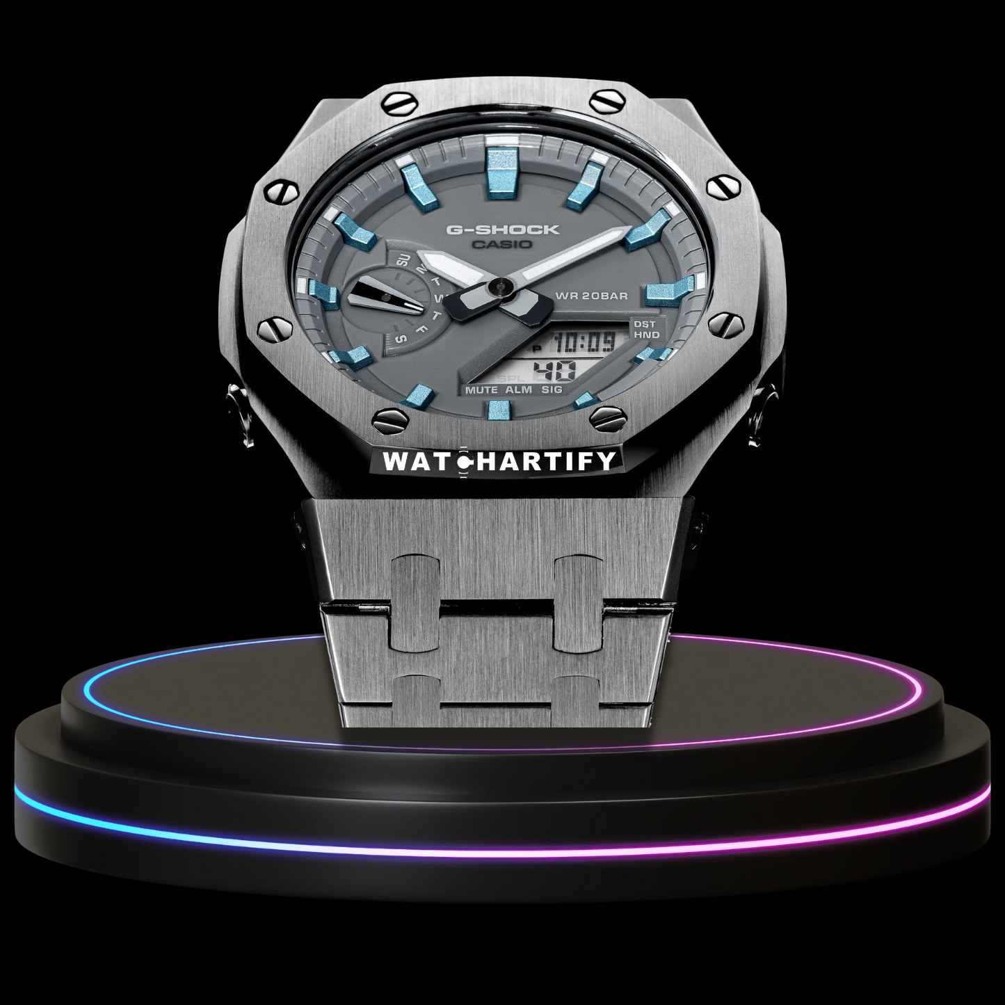 G-shock Classic Collection Mod Silver With Gray Face (Ice Blue Time Marker)