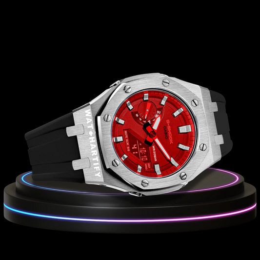 G-shock Classic Collection Mod Silver With Red Face (Silver Time Marker, Black Rubber)