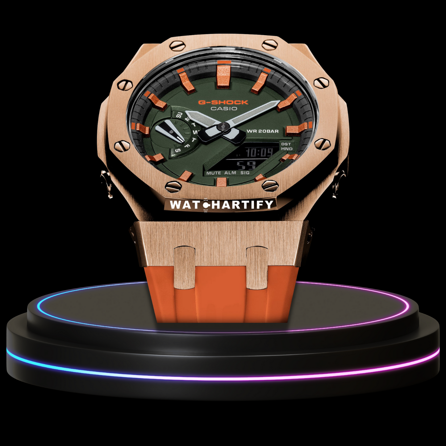 G-shock Royal Rose Gold Collection Mod Rose Gold With Green Face（Metallic Orange Time Marker）