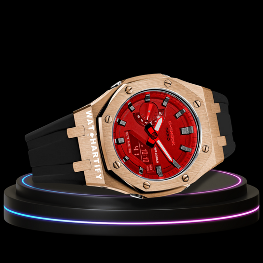 G-shock Royal Rose Gold Collection Mod Rose Gold With Red Face (Titanium Time Marker, Black Rubber)