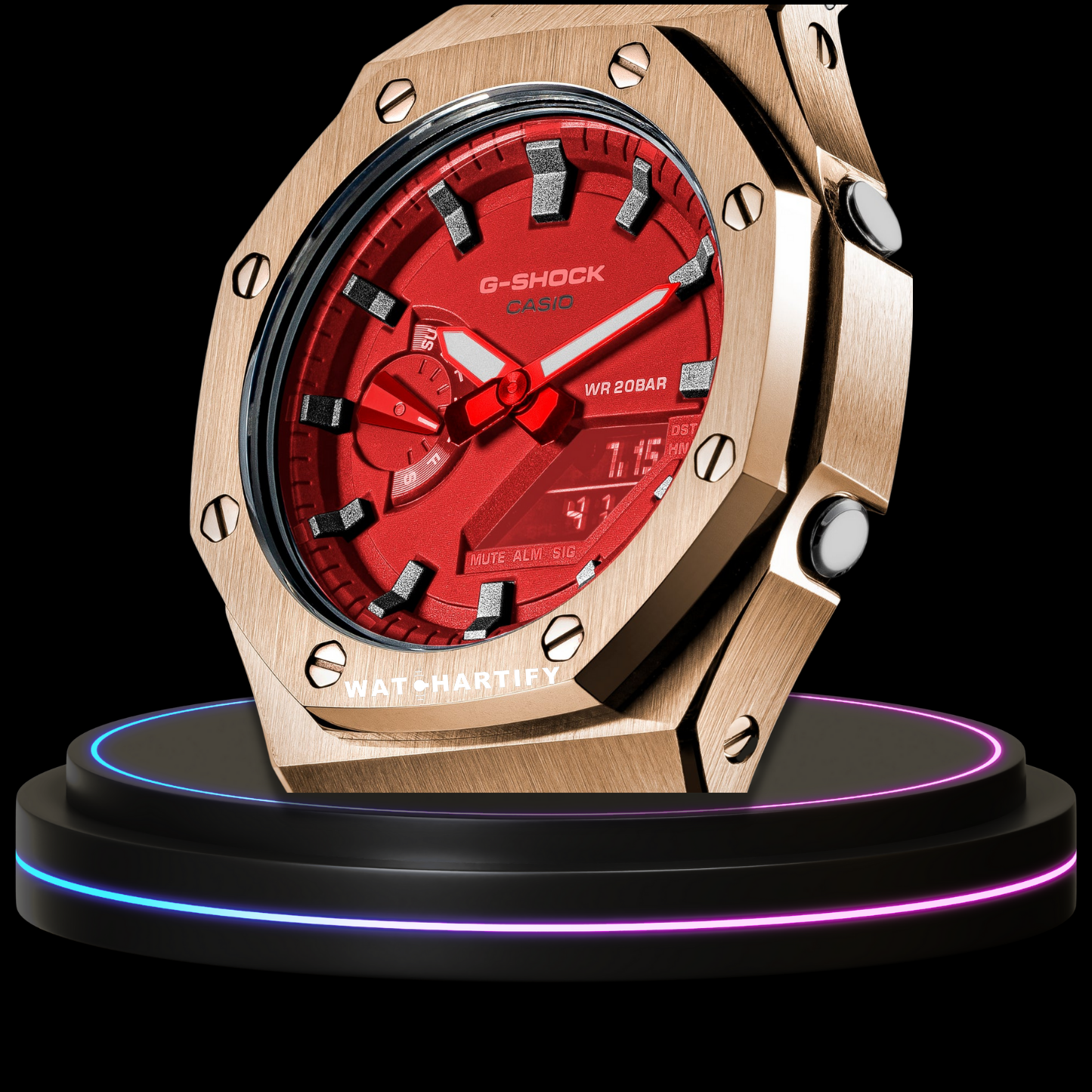 G-shock Royal Rose Gold Collection Mod Rose Gold With Red Face (Titanium Time Marker, Black Rubber)