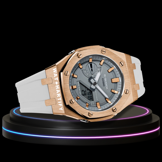 G-shock Royal Rose Gold Collection Mod Rose Gold Case Gray Face With White Strap