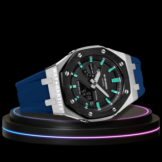 G-shock Tiffany Collection Silver Black Case Black With Black Face(Blue Rubber Band)