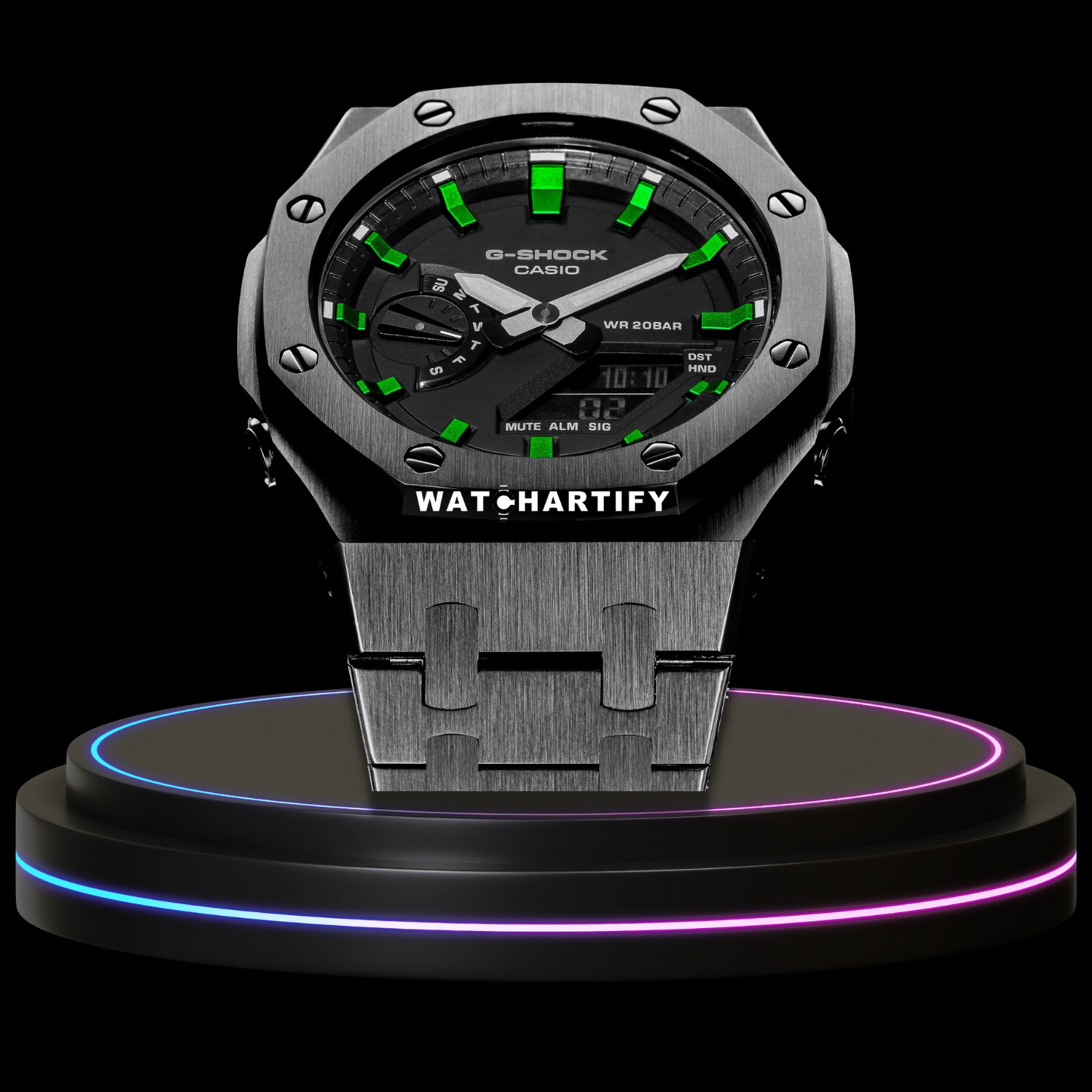 G-shock Titanium Collection Metal Band Mod With Black Face(Metallic Green)